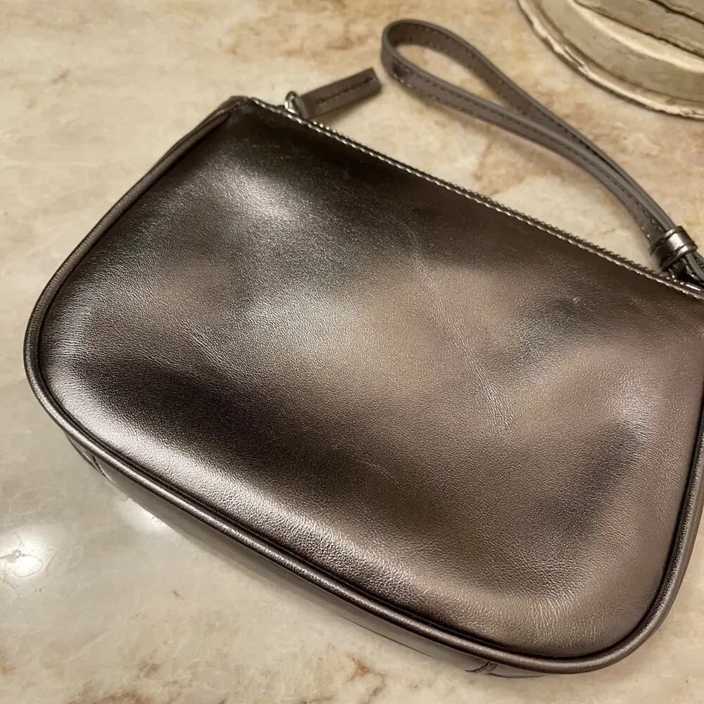 Talbots metallic gray leather wristlet wallet